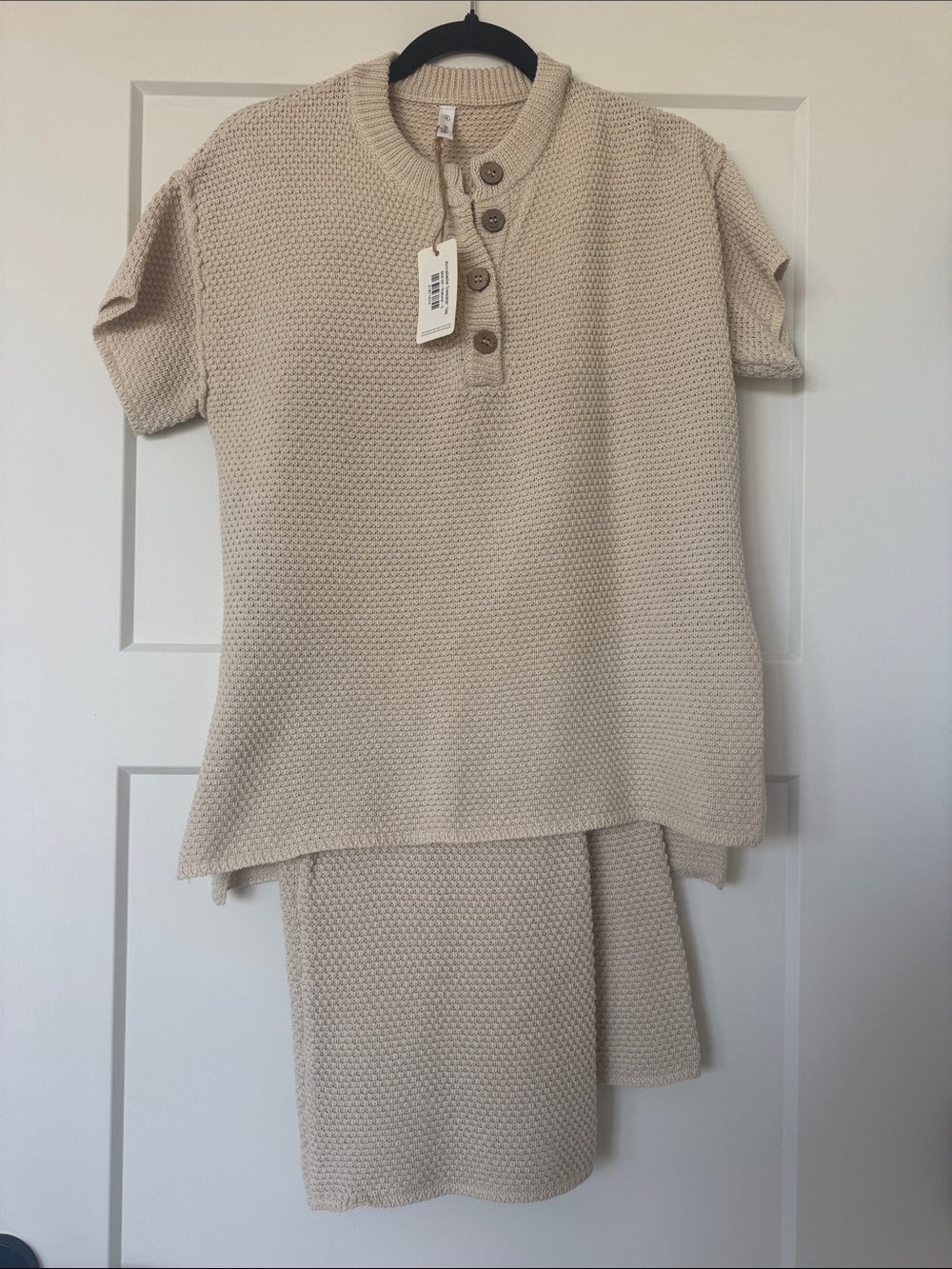 Wishlist Cream Textured Knit Button Henley Top and Pants